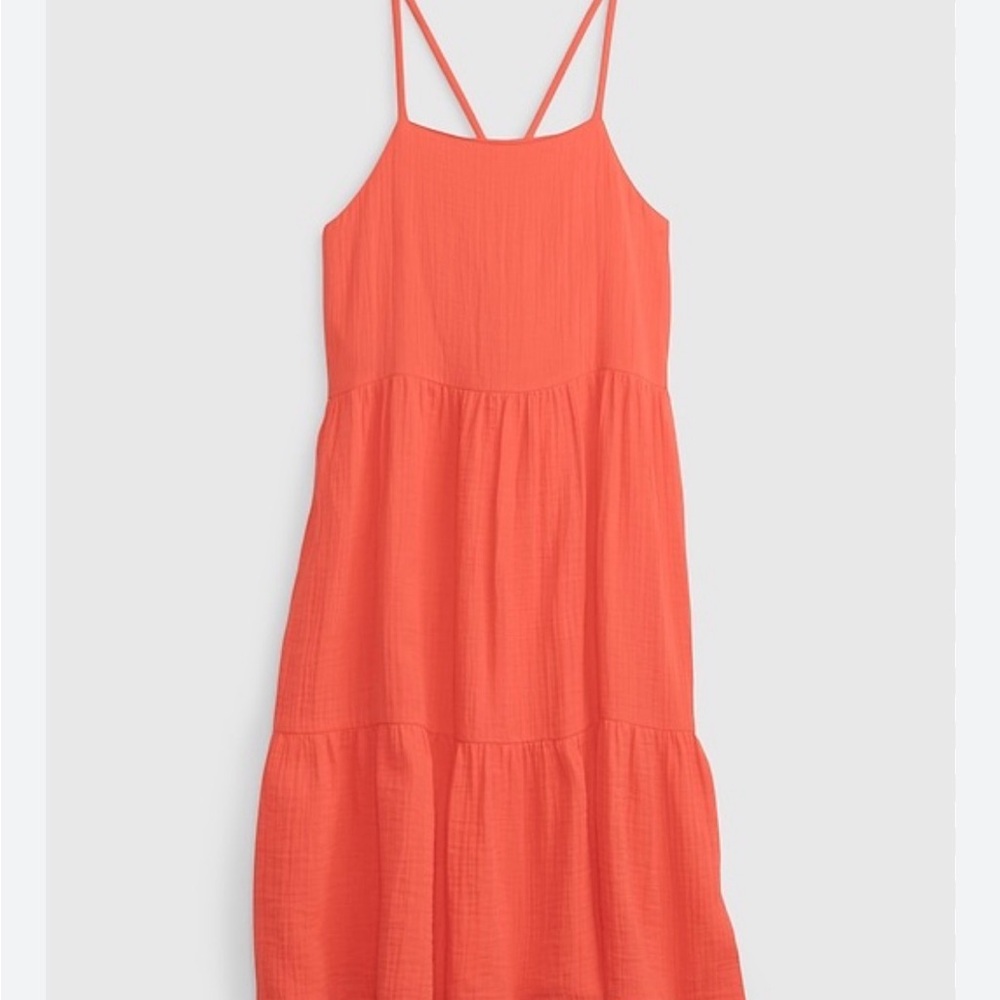Gap Kids | Sleeveless Tiered Midi Dress Gauze Bright Coral, Girls XS